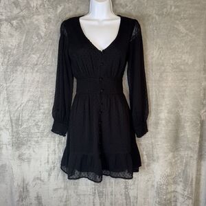 Hollister Black Dress Size Small Swiss Dot Witchy Goth Victorian Sheer Sleeves